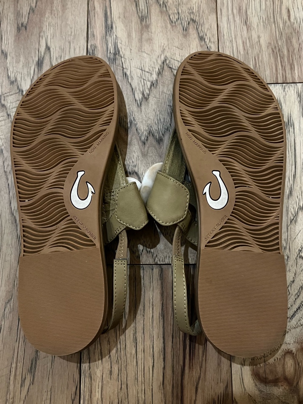OluKai Women's Brown Slingback Thong Sandals with Ivory Buckle Accent - Picture 5 of 6